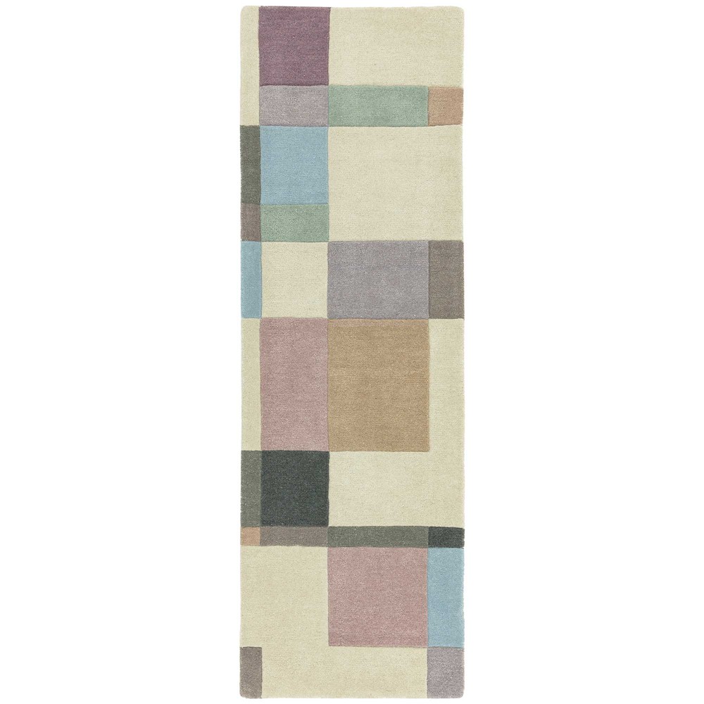 Reef RF17 Blocks Geometric Wool Runner Rugs in Pastel Multi